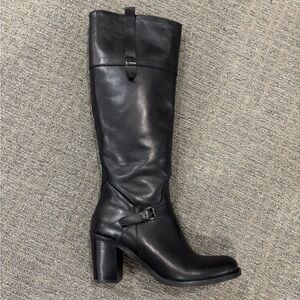 Charles David Black Leather Mid-Calf Heeled Boots